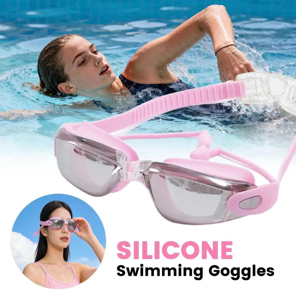Silicone Adult Swimming Goggles With Earplugs Anti‑Fog UV Protection Waterproof No‑Leak Swim Eyewear Adjustable Strap