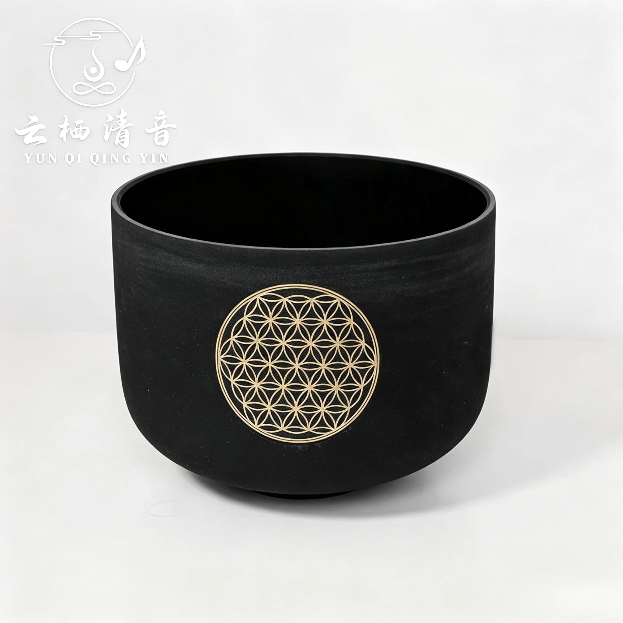 YUN QI QING YIN 8" 528Hz C Note Black Crystal Singing Bowl Flower Of Life Design Quartz Sound Bowl With Carry Bag For Yoga Energy Repair Chakra Cleansing
