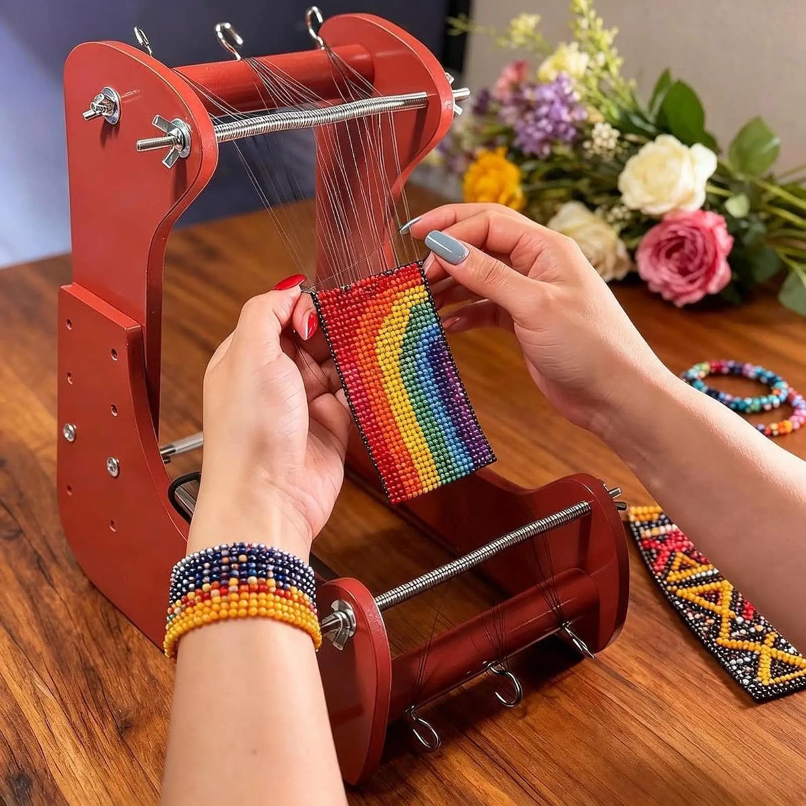Bead Loom Ergonomic Angled Design Adjustable Wood Weaving Kit for Daily Indoor DIY Hand Knitting