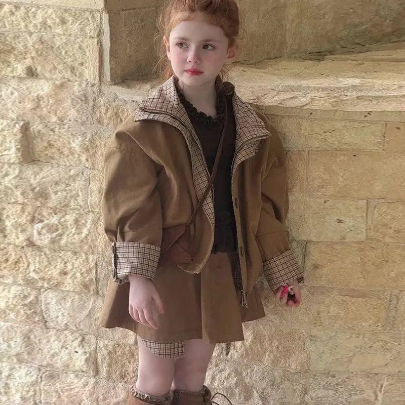 Abbigliamento per bambini Nuovo stile Set primaverile autunnale per ragazze Giacca e gonna in tessuto di cotone per ragazze Stagione primaverile Elegante, cool e dolce