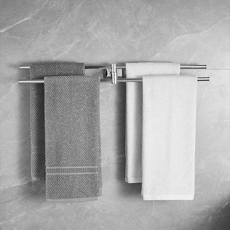 Modern New Design Stainles Steel Bathroom Foldable Towel Rack Electroplated Gun Gray Rotating Towel Bar Perforated Installation