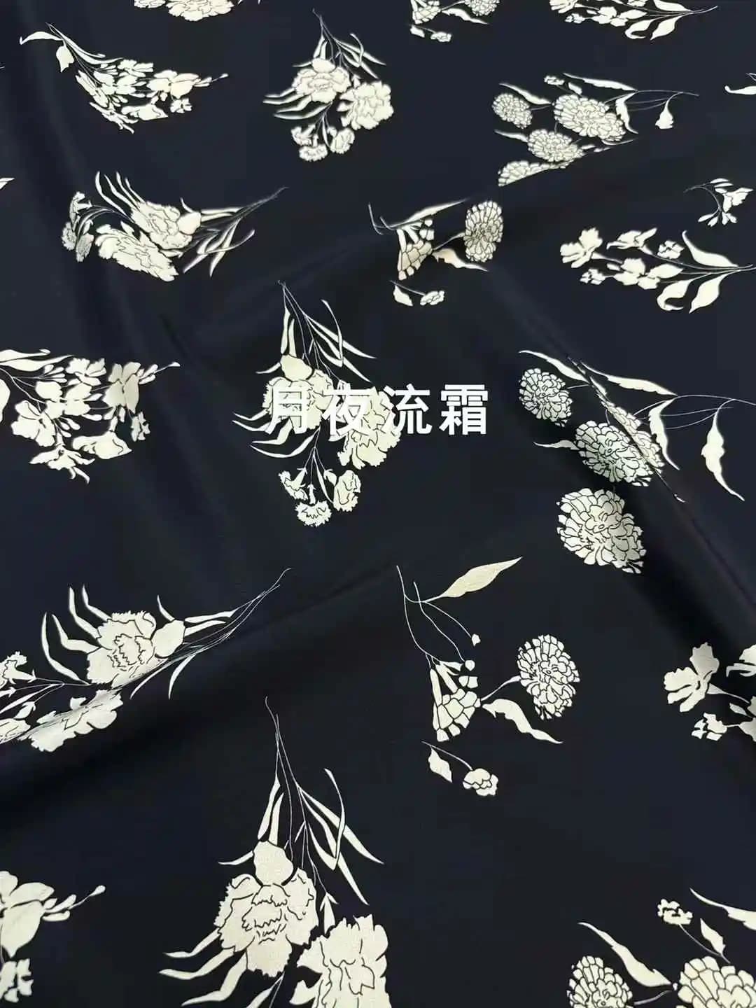 Blue White Color Block Wide Width Silk Crepe De Chine Fabric Mulberry Silk Soft Breathable for Summer Dress Blouse