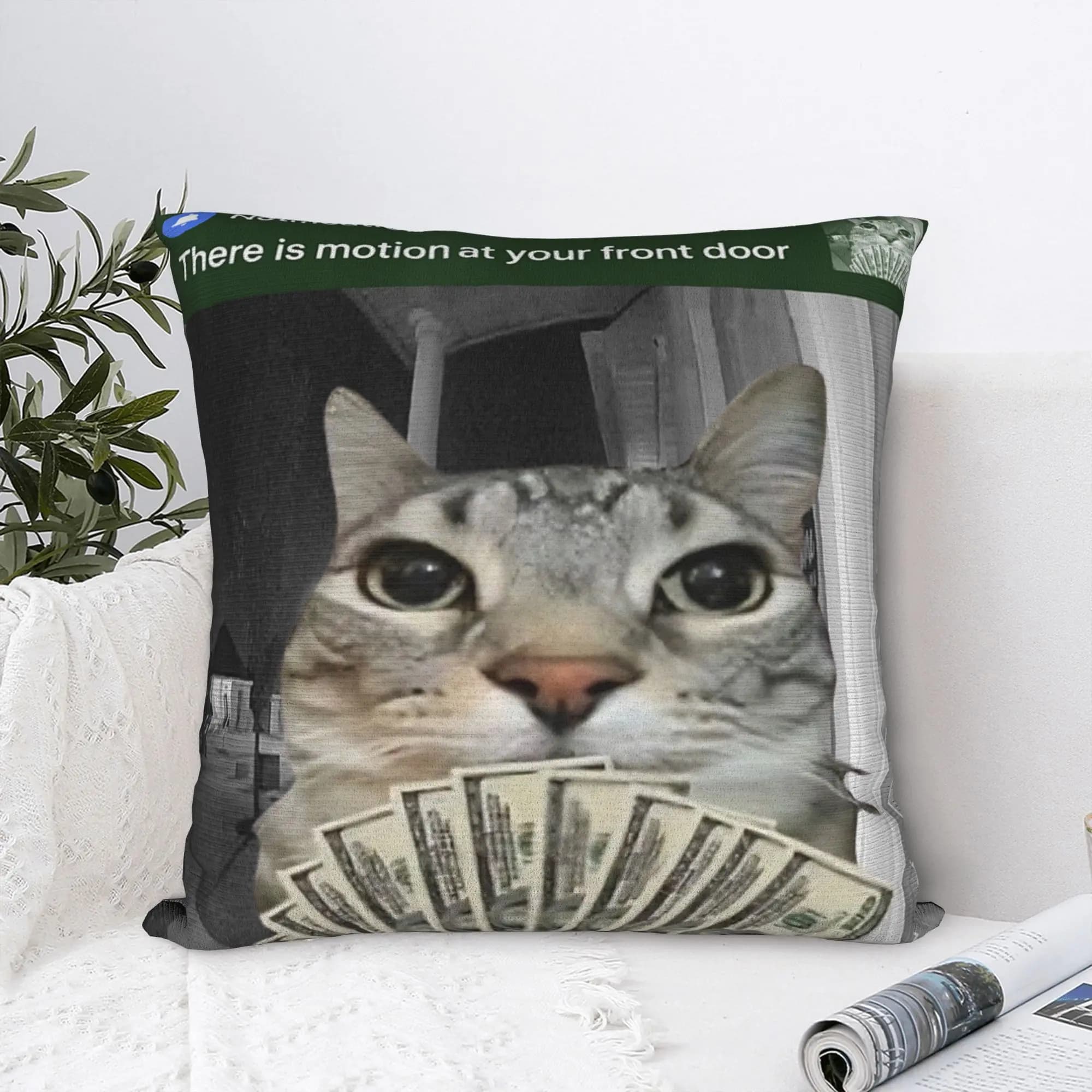 Federa per cuscino con meme divertente del gatto che si muove davanti alla porta, morbida federa decorativa per sedia, divano, casa