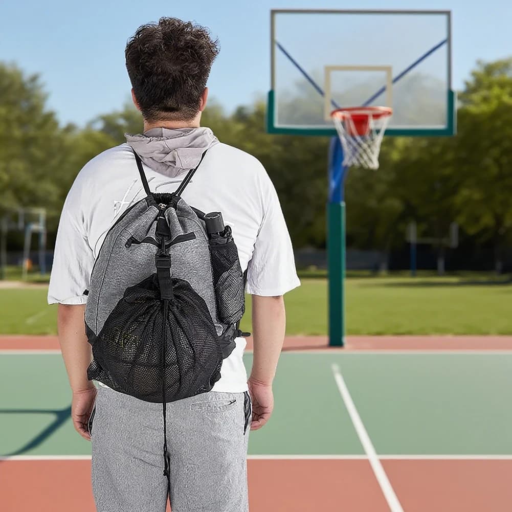 Zaino da basket con coulisse e borsa a rete staccabile, zaino pieghevole da calcio, sacca sportiva per pallavolo, baseball, yoga