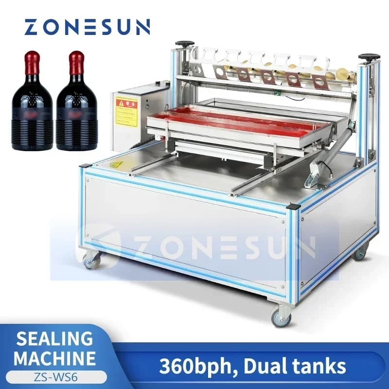 ZONESUN ZS-WS6 Macchina Automatica per Sigillatura a Cera di Bottiglie di Vino con Sistema a Doppio Serbatoio 360BPH per Confezionamento di Bottiglie in Vetro per Alcolici