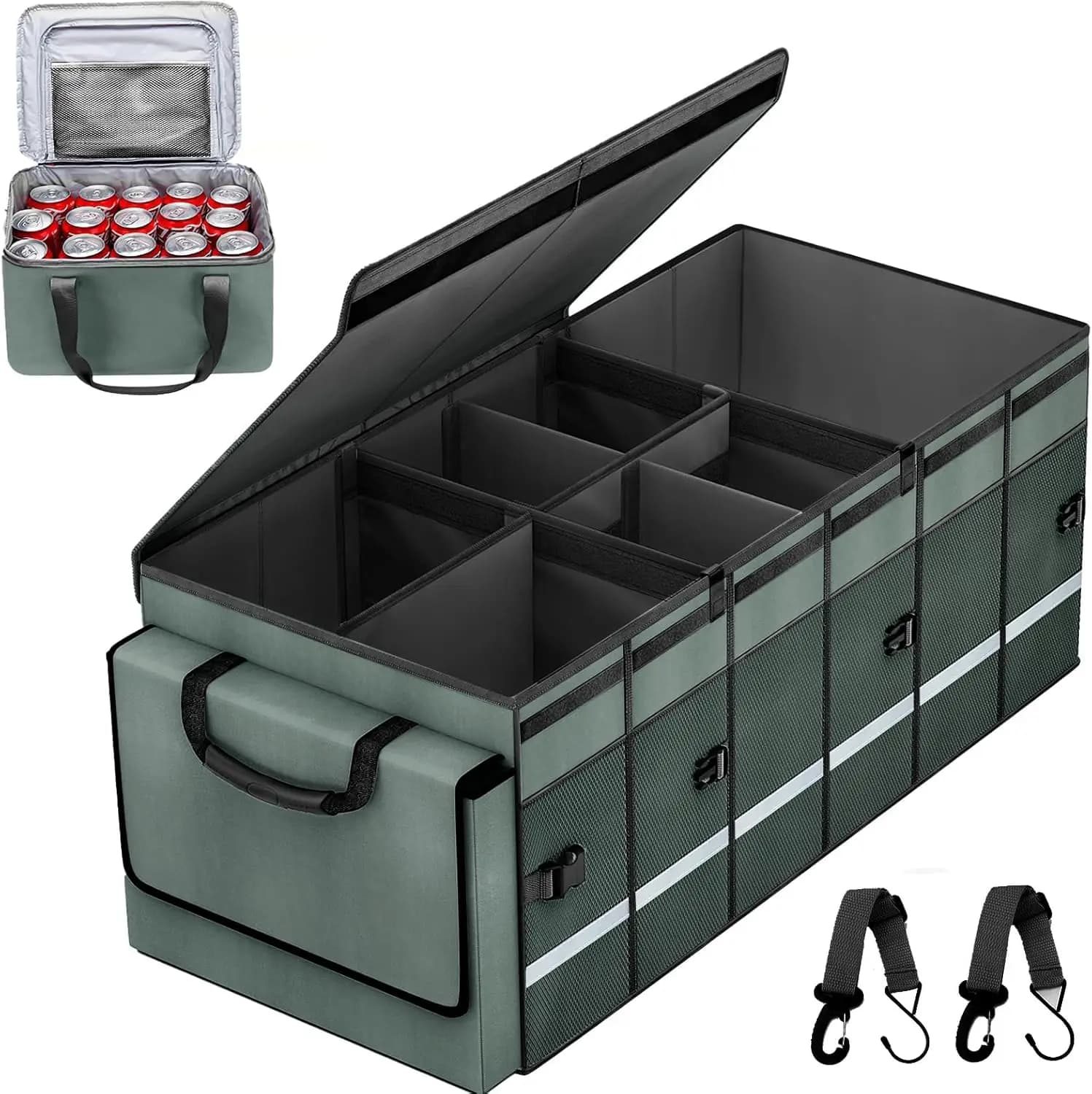 Organizer Pieghevole per Bagagliaio Auto con Borsa Termica Rimovibile Impermeabile, 6 Divisori per Stoccaggio Personalizzato, Fondo Antiscivolo