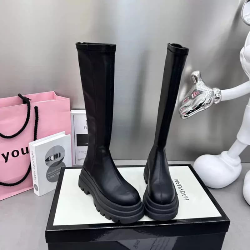 Women Knight High Boots Fashion Back Zippers Ladies Elegant Platform Flats Long Booties Short Plush Women's Footwear
