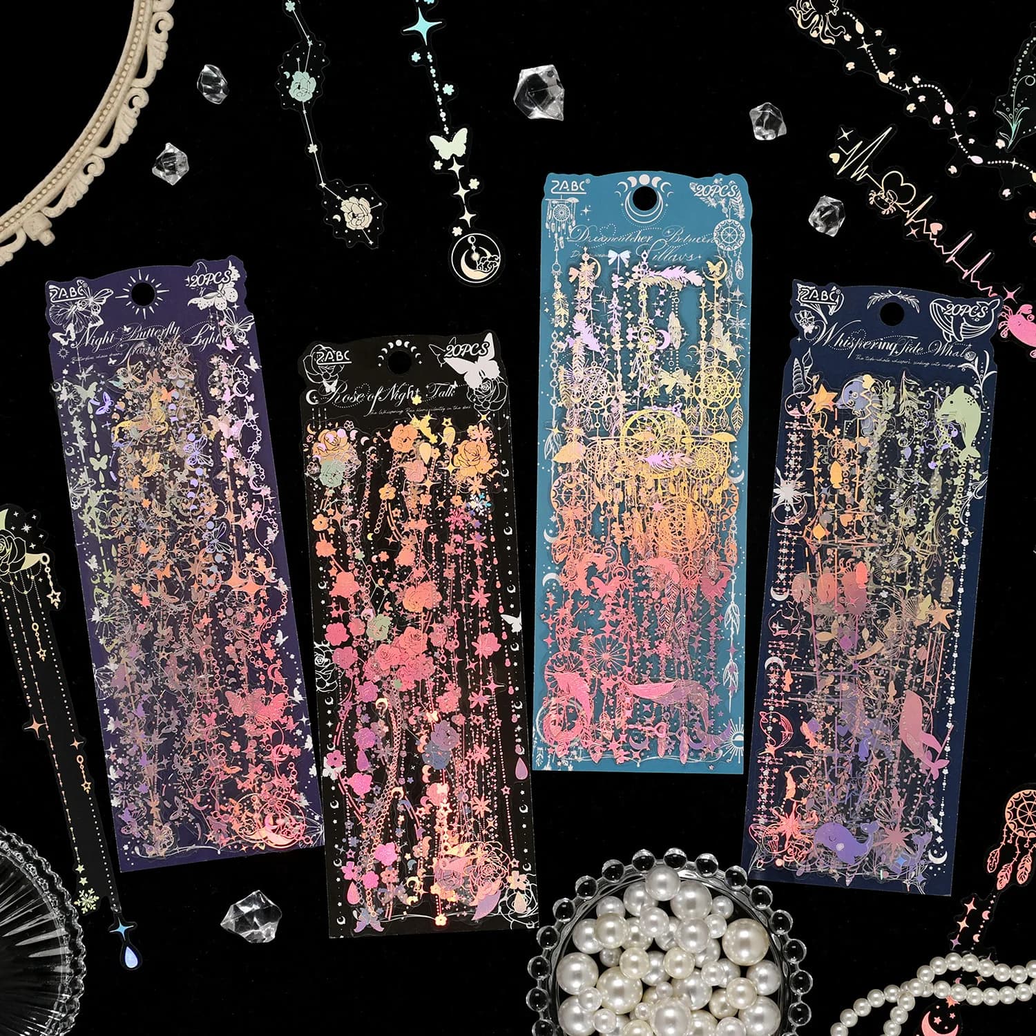 20 Pcs/pack Moonlight Tide Night Series PET Sticker Collage Scrapbooking Label Diy Diary Journal Planner