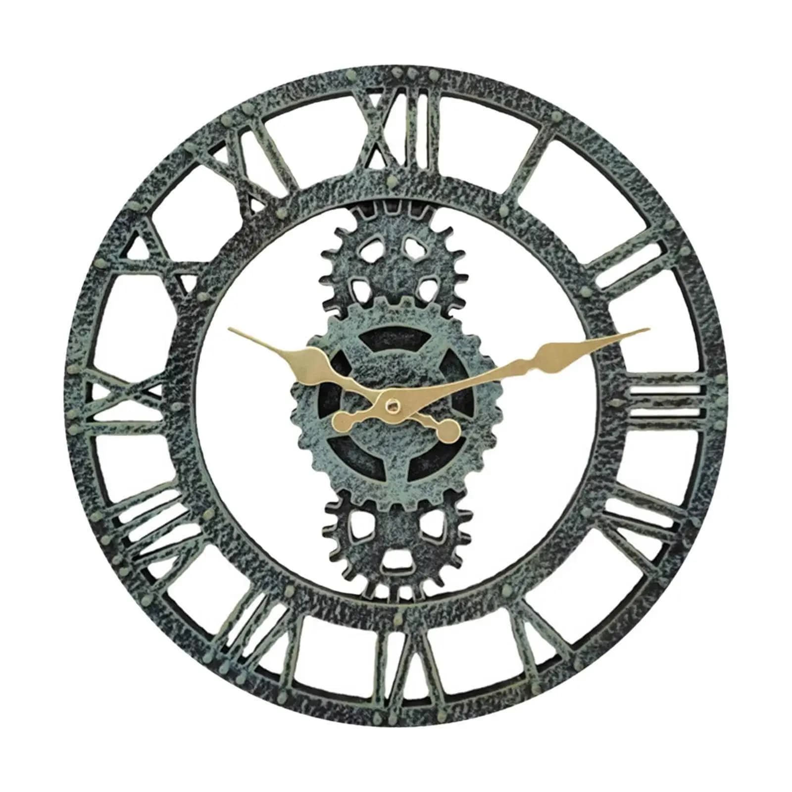 12 Inch Decorative Round Quartz Watch Outdoor Wall Clock Ancient Blue