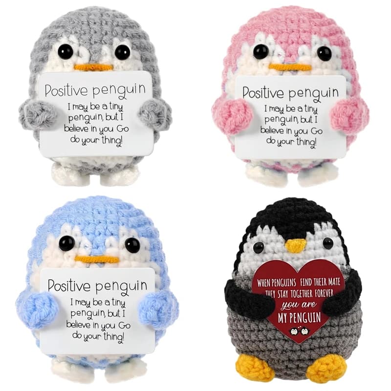 Divertenti Pinguini all'Uncinetto per il Supporto Emotivo, Ornamenti all'Uncinetto Fatti a Mano, Bambole Lavorate a Maglia con Biglietto Positivo, Regali di Compleanno