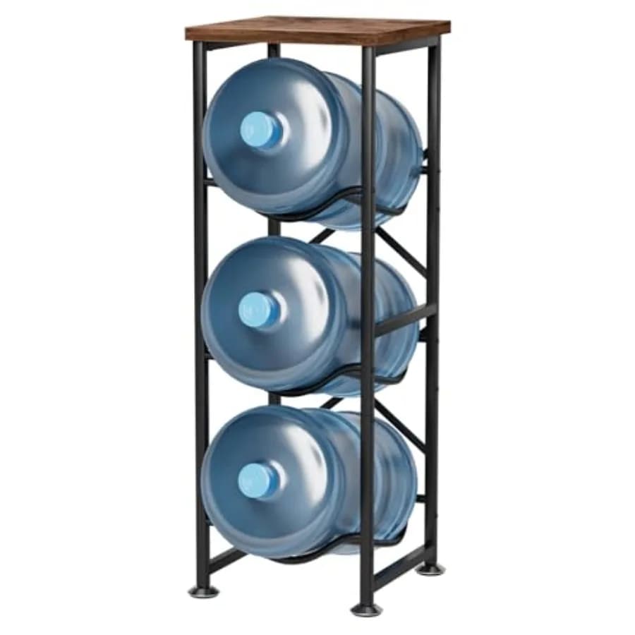Portabottiglie d'acqua da 5 galloni, porta borracce a 3 livelli con ripiano superiore in legno, supporto per dispenser d'acqua resistente, stazione di erogazione acqua