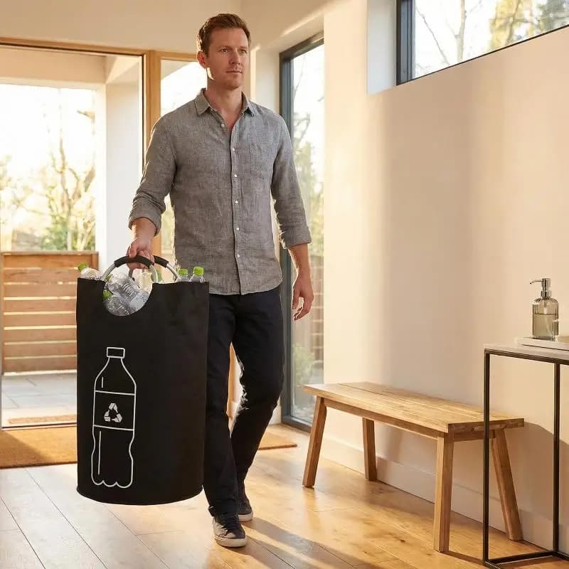 Large Capacity Empty Bottle Storage Basket With Aluminum Handle 82L Wastewater Bottle Collector Bag Folding Recycling Bin 1PC