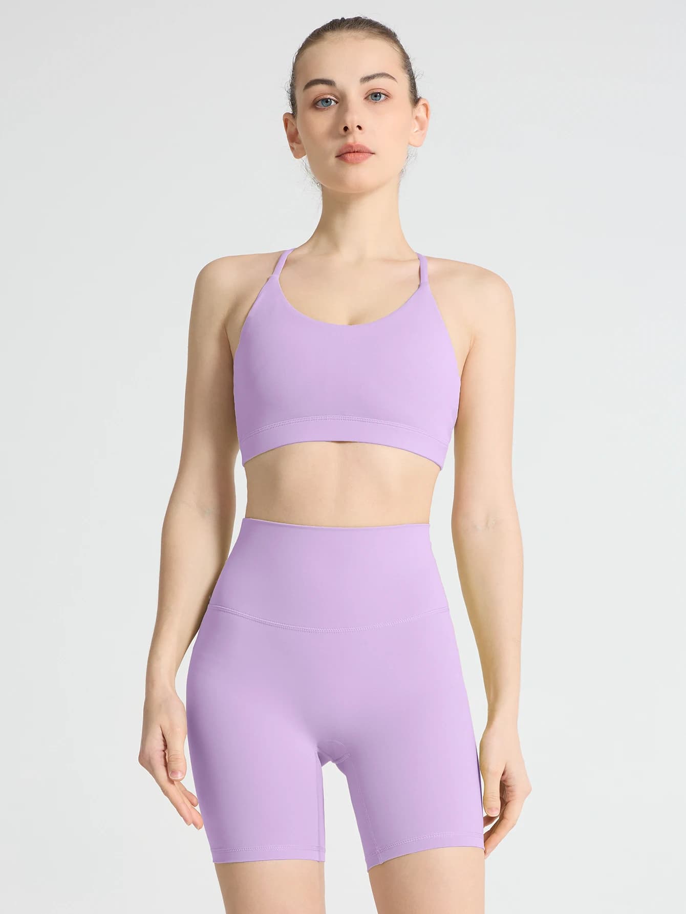 Women's Sports Complex for Yoga and Gym, Two Pieces: Top with High Waist Straps and Shorts, Ideal for Training and Running