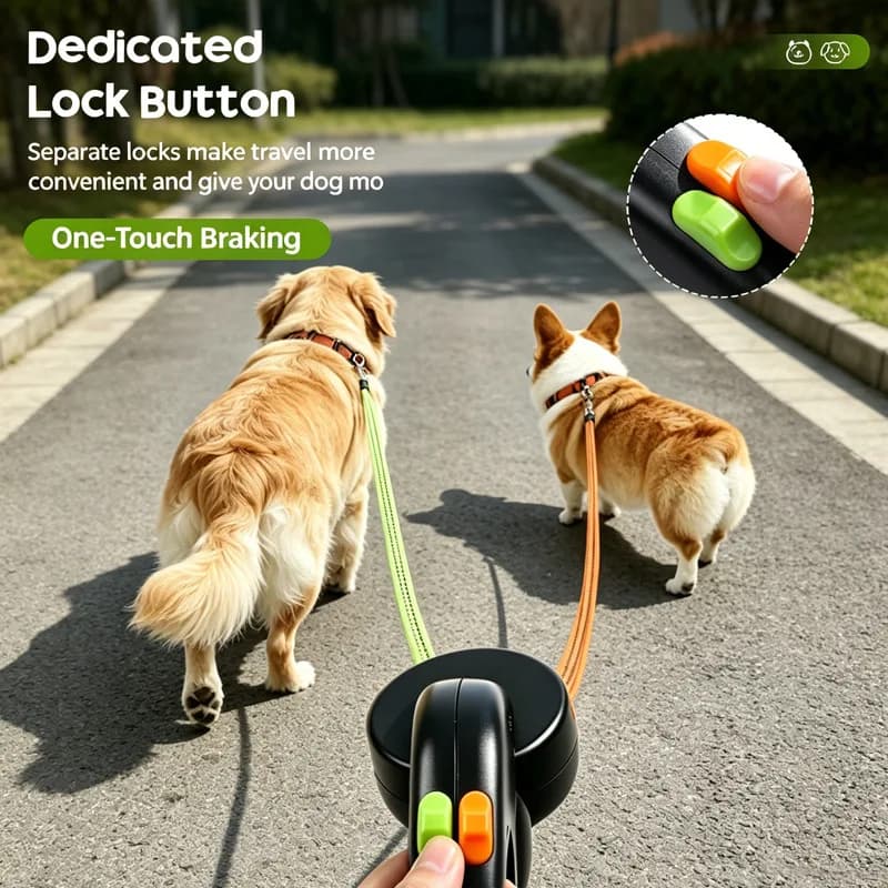 2 In 1 Automatic Retractable Pet Leash Anti-Tangle Dual Head Dog Walking Traction Gear Portable Dog Leash For Small Medium Dogs