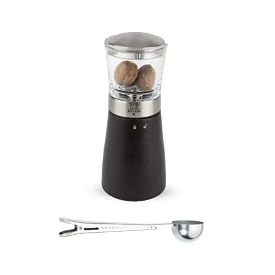 Macina Noce Moscata Manuale Madras - Macinino per Spezie - Set Regalo in Acciaio Inossidabile - Con Paletta e Clip per Spezie in Acciaio Inossidabile Black Beachw