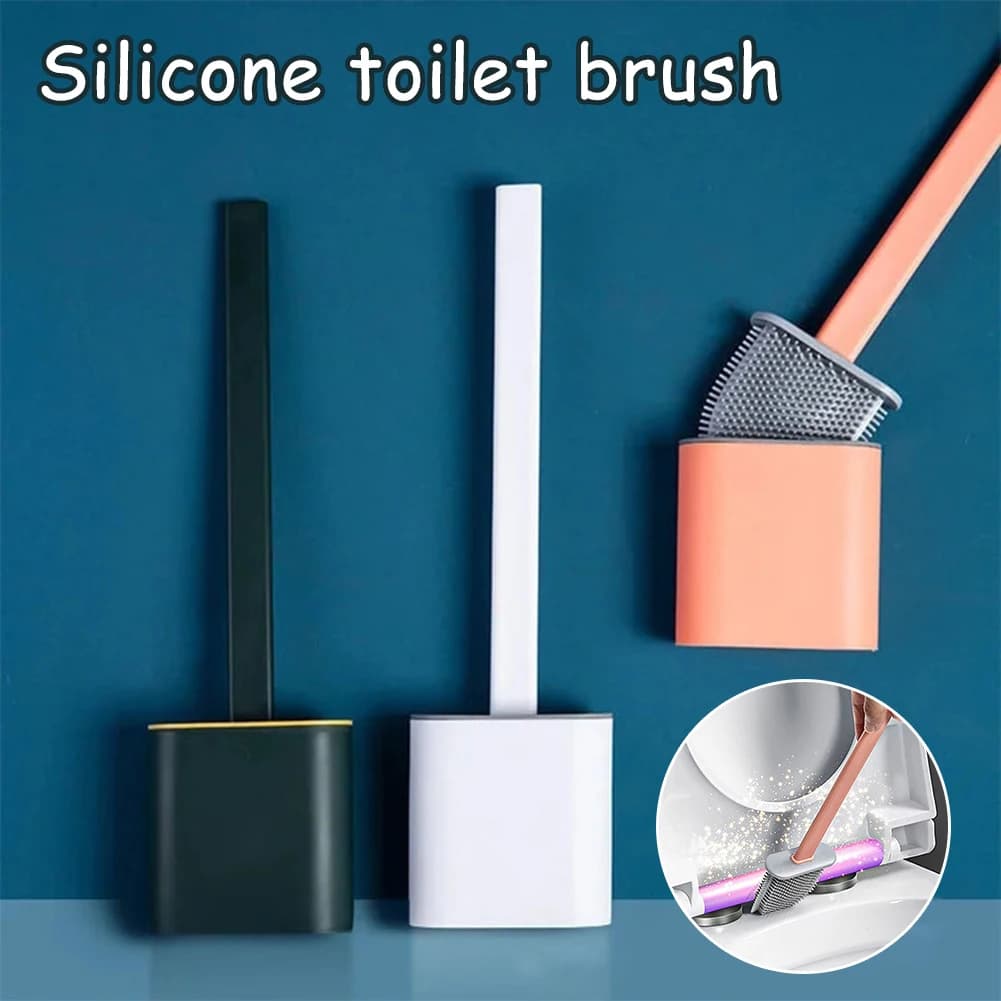 Wall Hanging Long Handle Toilet Brush Silicone Cleaning Brush With Storage Rack Toilet Cleaning Brushs Bathroom Supplies
