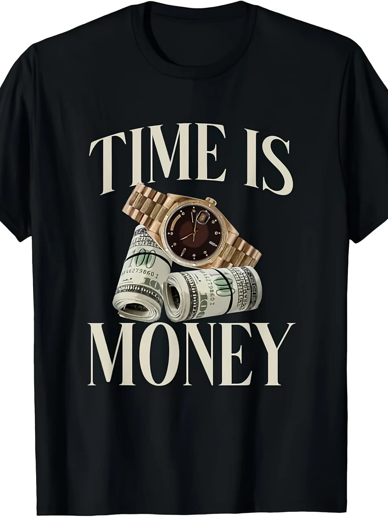 Exquisite and Comfortable-Time Is Money Cash Business Millionaire Cryptocurrency Rich T-Shirt Same Style for Men and Women 2026 Summer Short-Sleeved Printed T-Shirt 220g