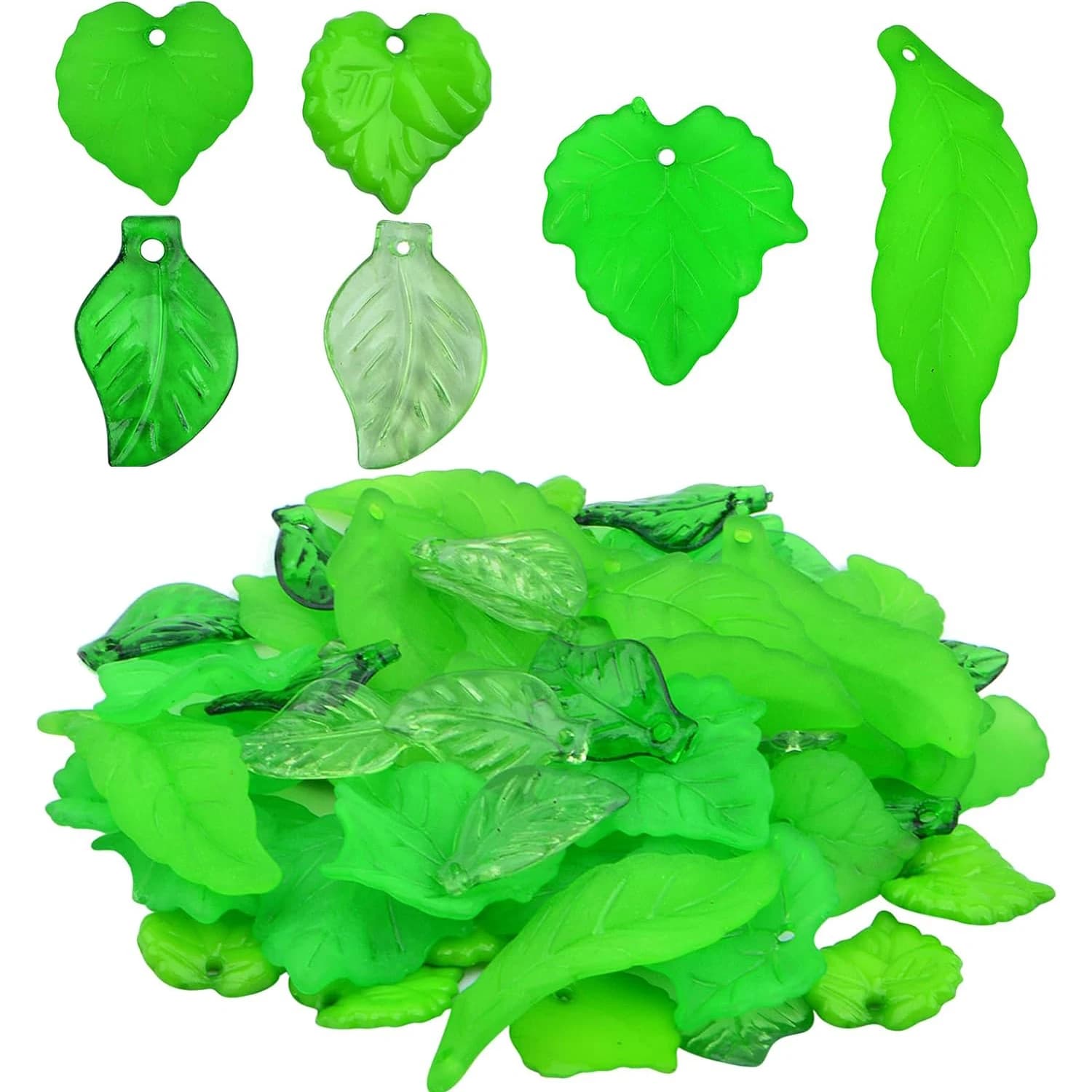60 Pezzi Ciondoli Trasparenti a Forma di Foglia Verde in Silicone, Ciondoli a Forma di Foglie d'Acero in Resina per Creazione di Collane e Orecchini Fai-da-Te