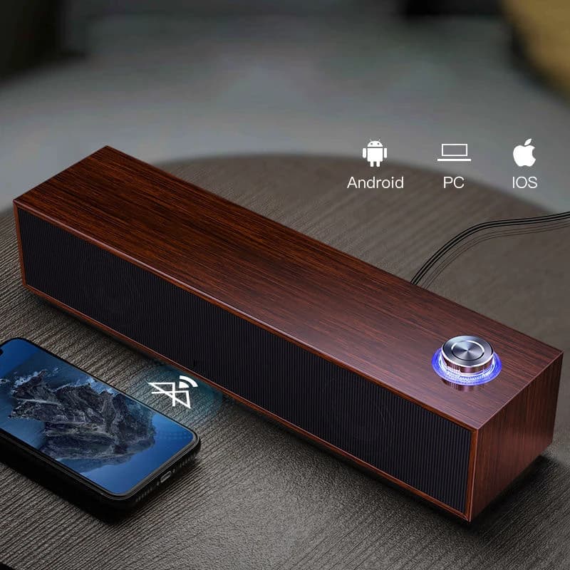 Home Theater altoparlante Bluetooth cablato Computer Subwoofer Echo Wall Soundbar Desktop Soundbox in legno HiFi Stereo Card Music Center