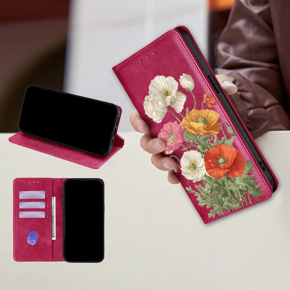 Leather Wallet Case with Fashion Floral Pattern for Tecno Spark 40 30 20 Pro Plus Spark 40C 30C GO 2 2024 Pop 9 with Card Slot