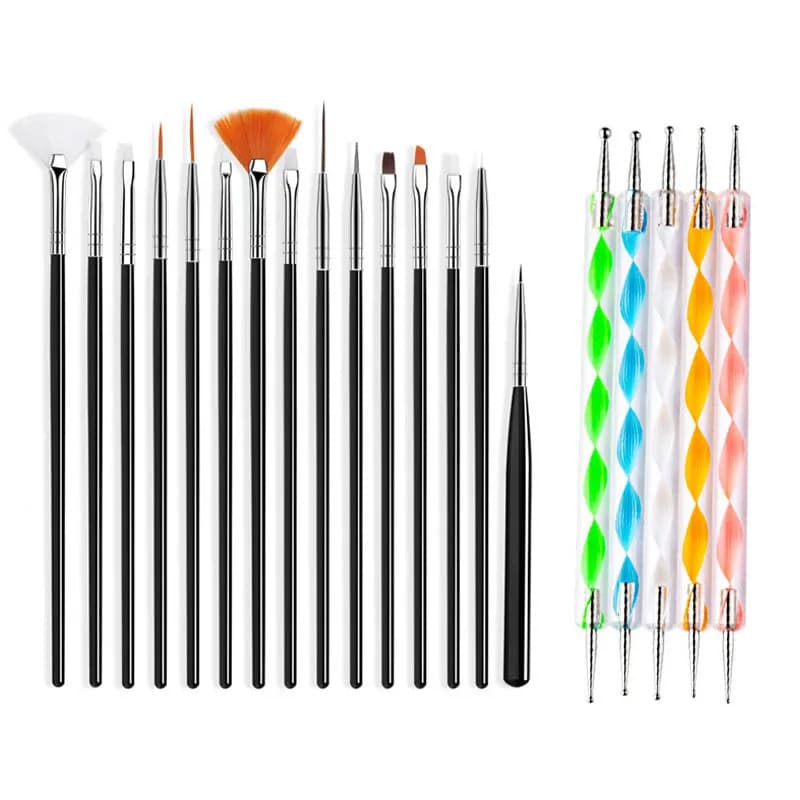 15/20Pcs Nail Art Brush Set UV Gel Painting Carving Pen Acrylic Builder Manicure Tools
