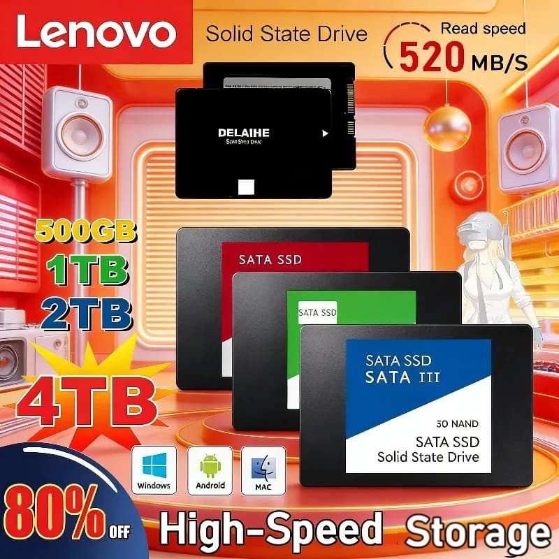 Unità SSD Lenovo, Disco Rigido 2.5, SSD 4TB 2TB 128G 240G 1TB 500GB 120GB, Disco SATA Interno per Laptop e Computer