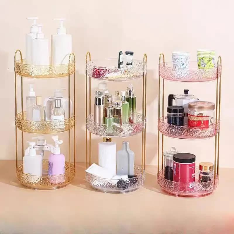 Organizzatore Girevole Multilivello per Cosmetici da Scrivania, Portaoggetti per Trucchi e Prodotti Skincare