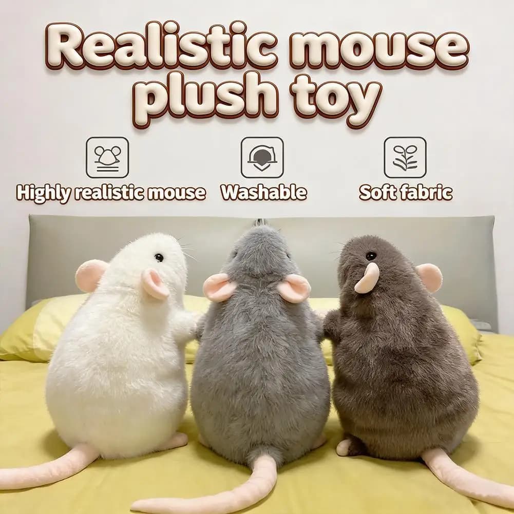 Peluche a forma di topo simpatico da 40/90 cm, bambola di peluche a forma di ratto con ramo floreale, personaggio animale morbido a cartone animato, regalo di compleanno per bambini, animale di peluche