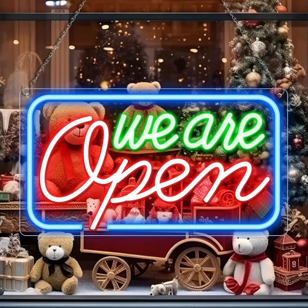 We Are Open LED Neon Sign Light Shop Cafe Restaurant Window Decor Dimmable USB Business Hours Sign Grand Opening Welcome Light