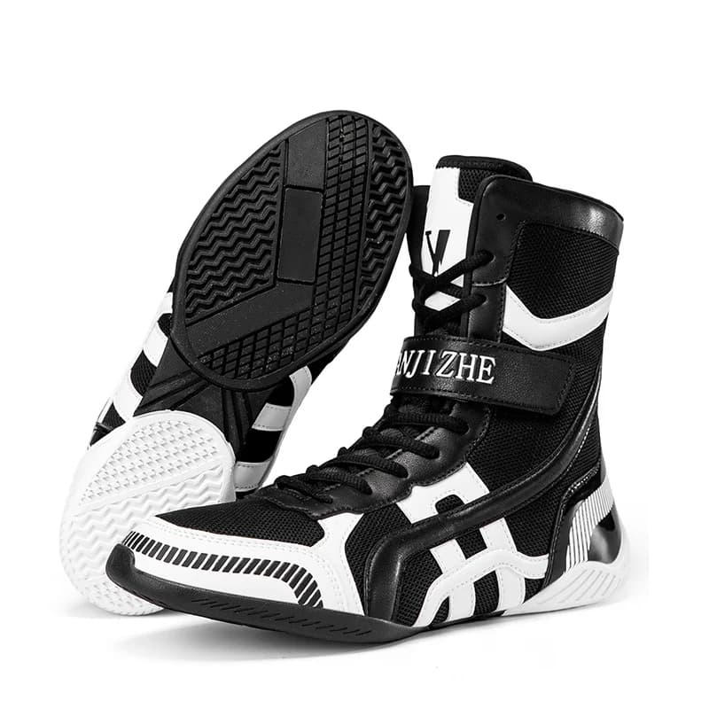 Scarpe da wrestling da boxe leggere professionali Scarpe da ginnastica da allenamento sportive da uomo di grandi dimensioni Nero Bianco Palestra da uomo all'aperto