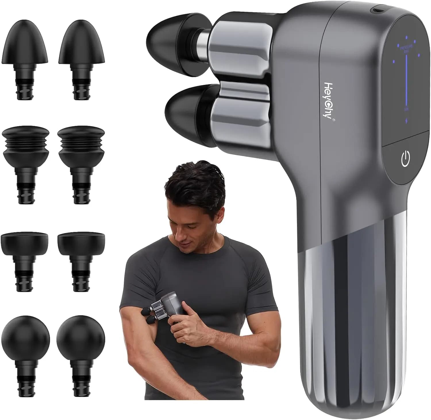 Mini Massage Gun - Deep Tissue Percussion with Dual Heads, 5 Speeds & 4 Attachments, Portable Muscle Recovery for Athletes, Travel & Pain Relief