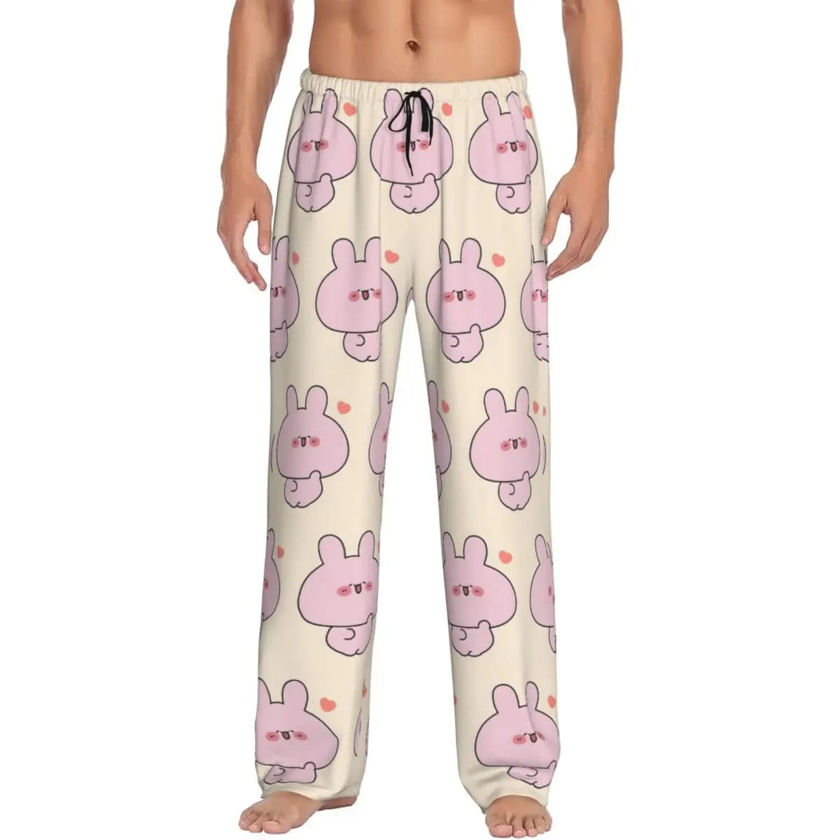 Pantaloni da pigiama Asamimichan da uomo personalizzati con stampa di pantaloni da notte per dormire con coniglio carino con tasche