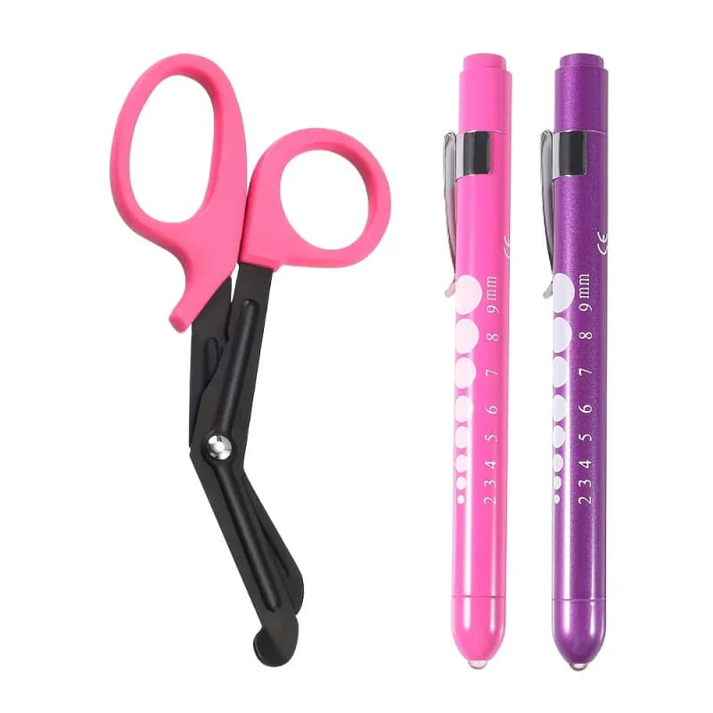 Set di forniture mediche per infermiere da 3 pezzi con 2 luci per penna medica + 1 forbici chirurgiche in ferro durevoli da 6 pollici