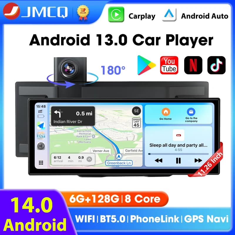 11.26 "Carplay DVR Android 14 6 + 128G Dashcam 8 Core Wireless Android Auto Schermo diviso 5G WIFI Car DVR Videoregistratore Doppia lente