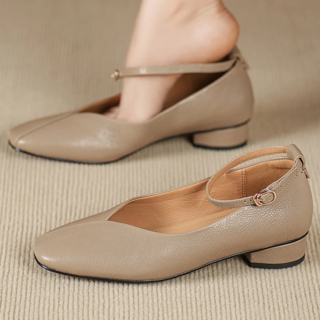 danxuefei women's sheepskin square toe ankle strap flats high quality soft comfortable casual female daily shoes for woman sale