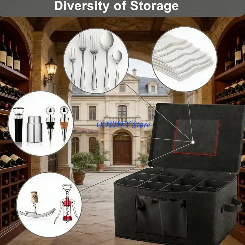 Portabicchiere da vino portatile 367A con 5 divisori e pannello supporto alla base sicurezza totale