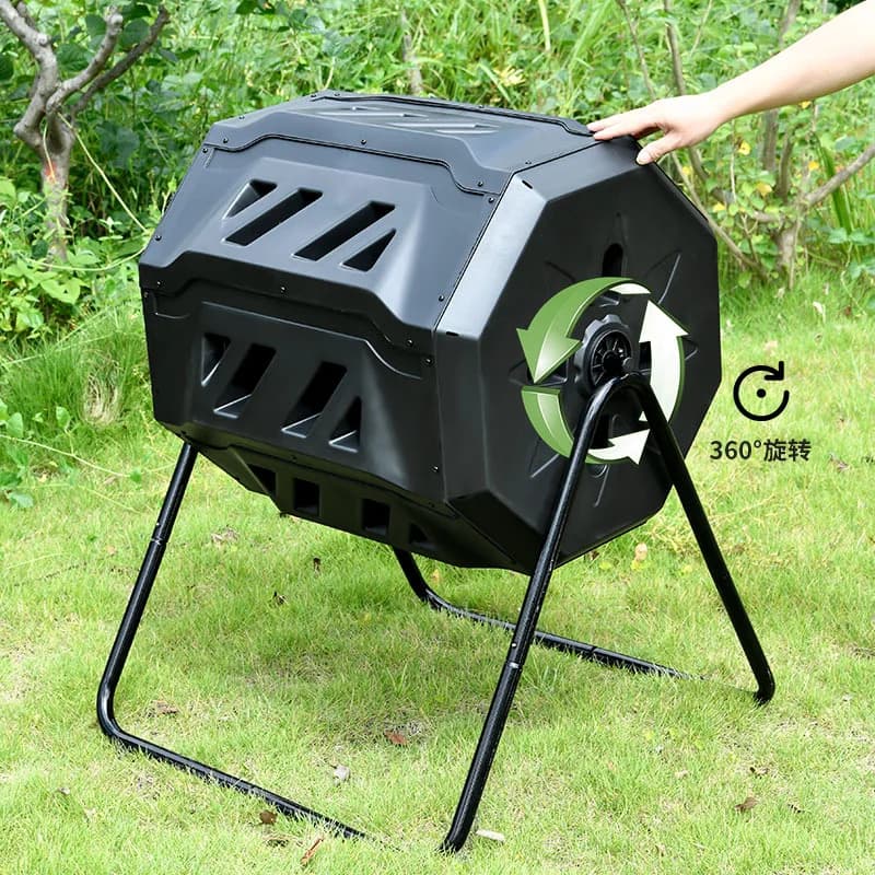 Dual Chamber Tumbling Composter Outdoor Rotating Compost Tumbler Bin For Garden Kitchen Yard Waste Compost Bin