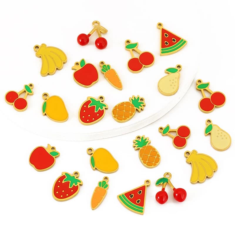 5 pieces stainless steel enamel watermelon/mela/banana/ananas pendants with diy necklace pendants earrings necklace jewelry creation