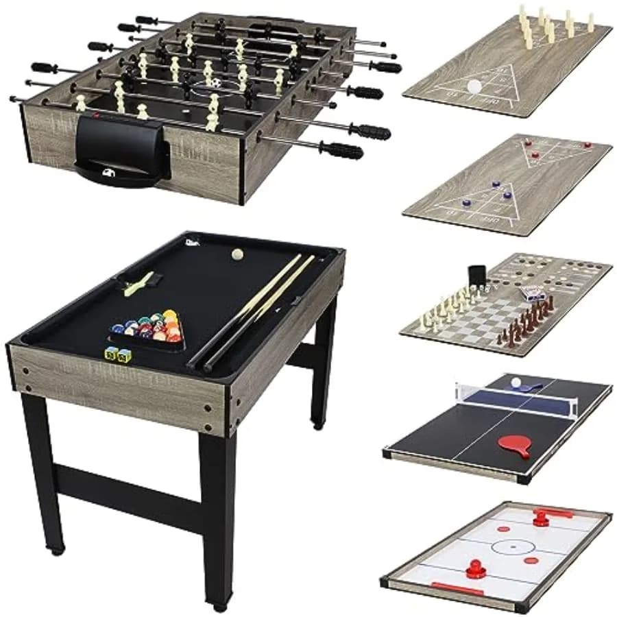 Tavolo da Gioco 10-in-1 - Tavolo Multigioco Combinato con Biliardo, Hockey da Tavolo, Calcio Balilla, Ping Pong, Scacchi, Dama, Backgammon