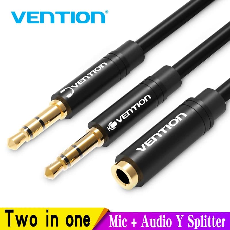 Vention Splitter Cuffia per computer 3,5 mm femmina a 2 maschi 3,5 mm Microfono audio Cavo sdoppiatore a Y Adattatore per cuffie a PC 3,5 mm Aux