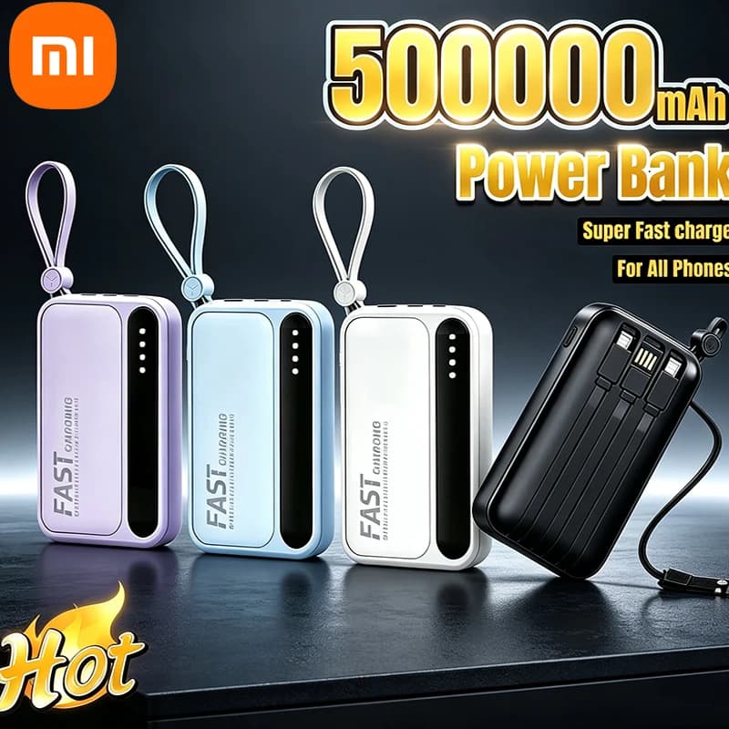 Xiaomi 500000mAh Power Bank Built in 4 Cables Super Fast Charging Large Capacity Portable External Battery for All Phones New