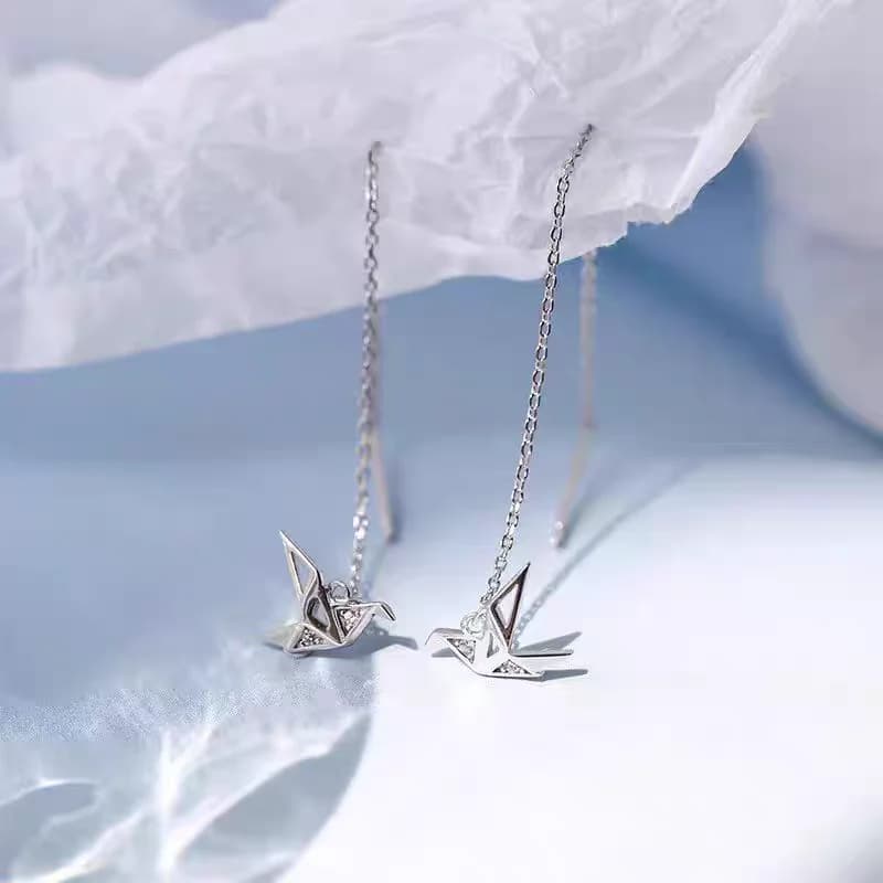 Orecchini eleganti da donna in argento 925 con mille gru origami, versione coreana, alla moda, dal design cavo squisito