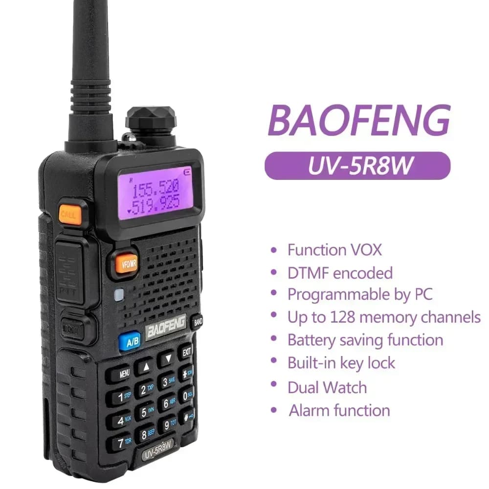 BaoFeng UV-5R 8W Tri-Power Walkie Talkie Dual Band ad alta potenza a lungo raggio 128 CH portatile UV 5R Ham radio bidirezionale