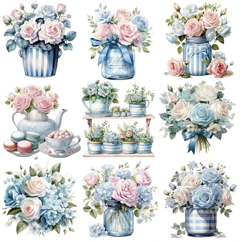 Toppe con fiori blu carini cartoni animati da 15 cm per vestiti stampati su magliette, vestiti lavabili, decorazione, adesivi per pressa termica