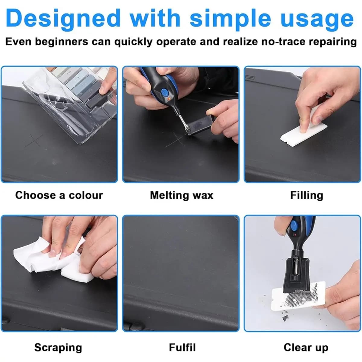 Set di strumenti per la riparazione di pavimenti in legno, set di strumenti per la riparazione di mobili con 11 blocchi di cera, set di strumenti per la riparazione di crepe con fori per unghie