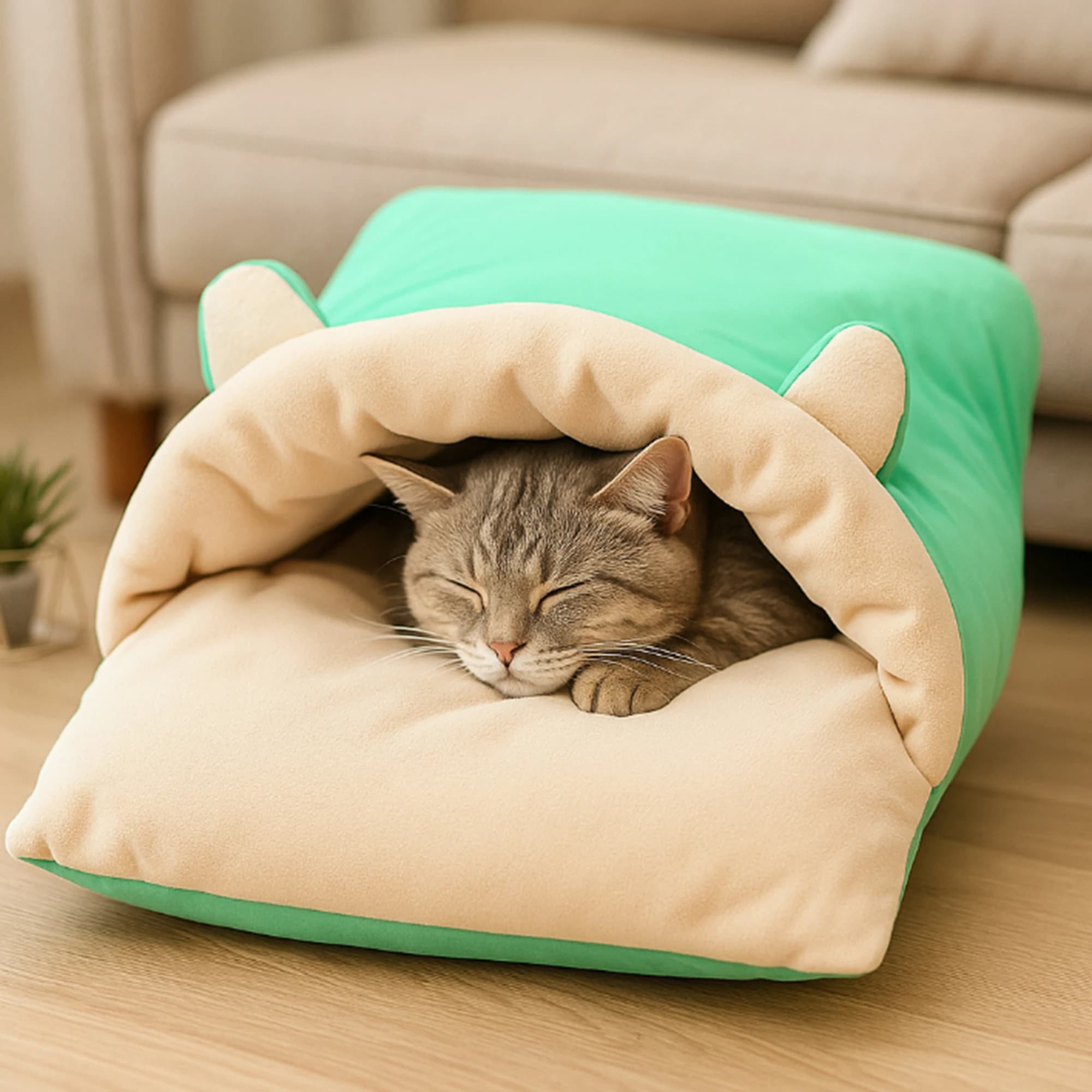 Cuccia per Gatti a Forma di Sacco a Pelo, Calda per Autunno e Winter, Nido Accogliente per Animali Domestica, in Pile Thickness, Cute, Accessori per Animali, Removable for Cleaning