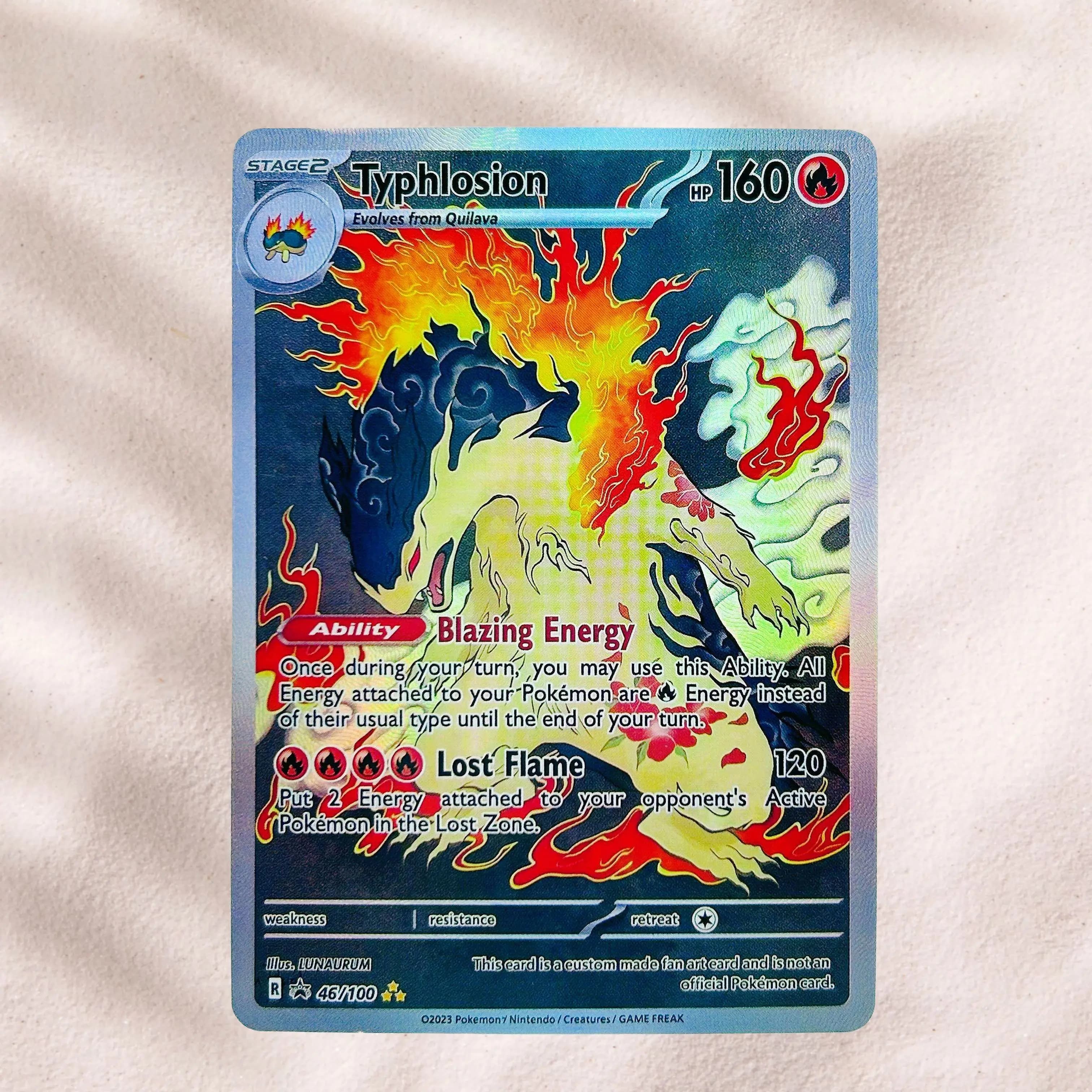 DIY Typhlosion 46/100 Foil Texture Cards English Version Collectible Grade Premium Anime Collection Cards