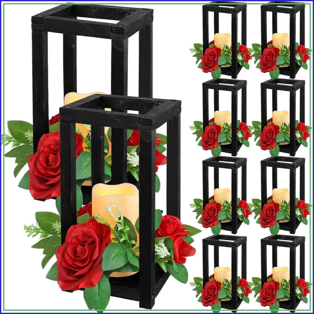 30 Pcs Rustic Wedding Lantern Centerpiece with Wooden Holder, Candles and Rings, Farmhouse Decor for Home Valentine Party Table Decor