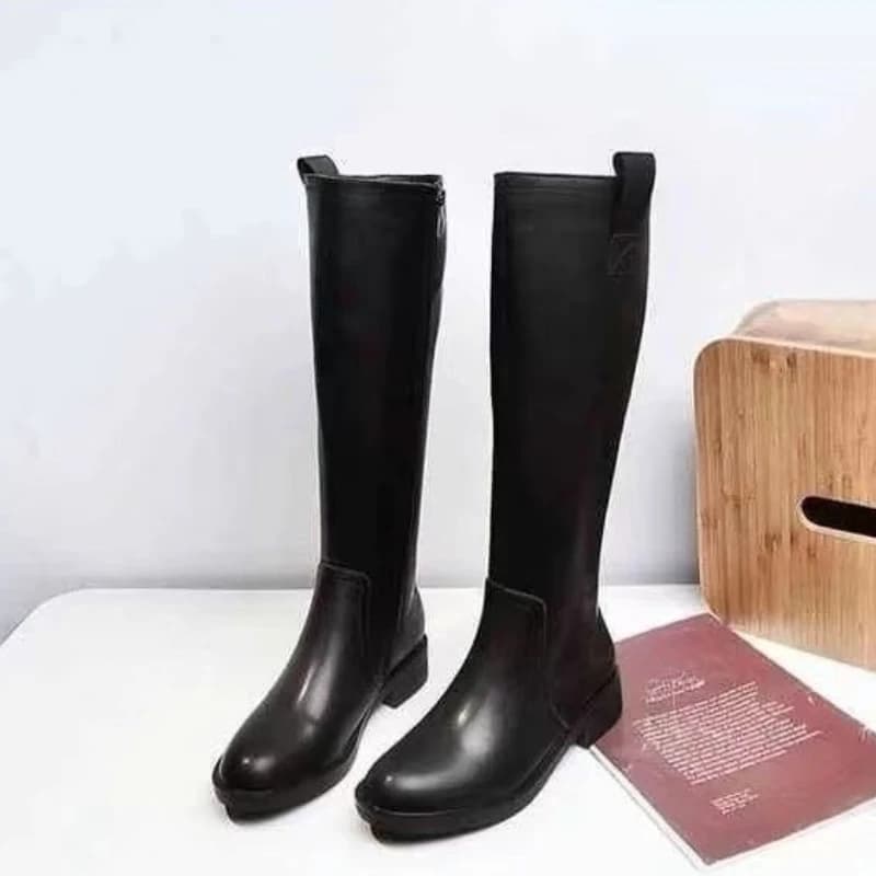 Leather Round Toe Middle Heel Women's Long Boots Goth Demi-season Boot Sale 2025 New Ladies Knee High Shaft Shoes on Promotion
