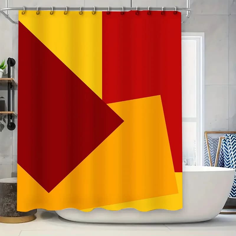 Set tenda da doccia giallo rosso brillante: forme geometriche moderne per l'arredamento del bagno, facile da installare con anelli a gancio, ideale perfetto per il regalo
